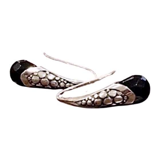 Faceted Black Onyx Sterling Silver Drop Earrings - Picture 10 of 15